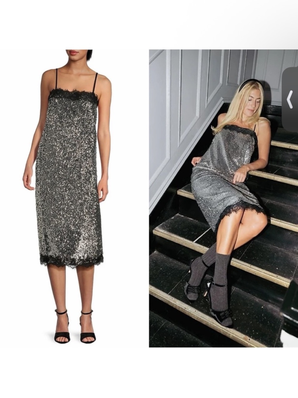 NWT Gianni Bini x Lilly Sisto Allegra Sequin Lace Trim Midi Slip Dress Size 12